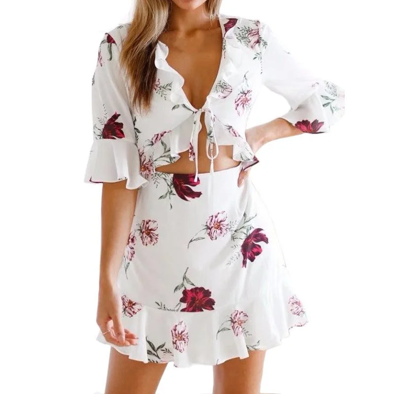 REGAN’S RUFFLED CUT-OUT DRESS Floral unclassified dresses