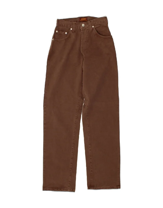VINTAGE Womens Straight Casual Trousers W27 L31 Brown Cotton
