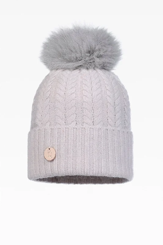 Georgie Cable Rib Pom Pom Hat - Real Fur