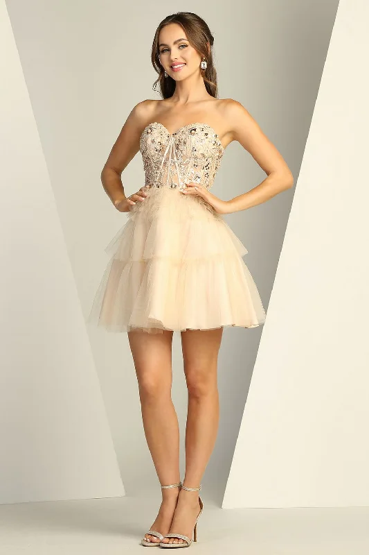 Adora 1059 Short A Line Homecoming Corset Layered Prom Dress
