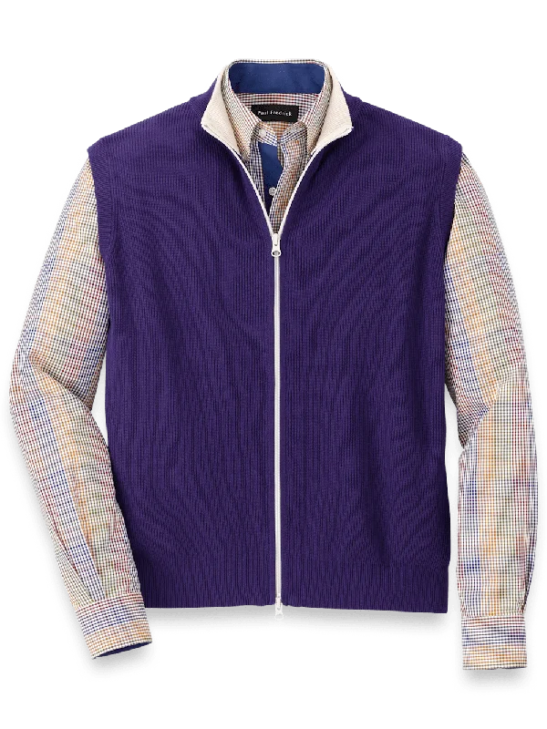 Cotton Full Zip Mock Neck Vest - Purple