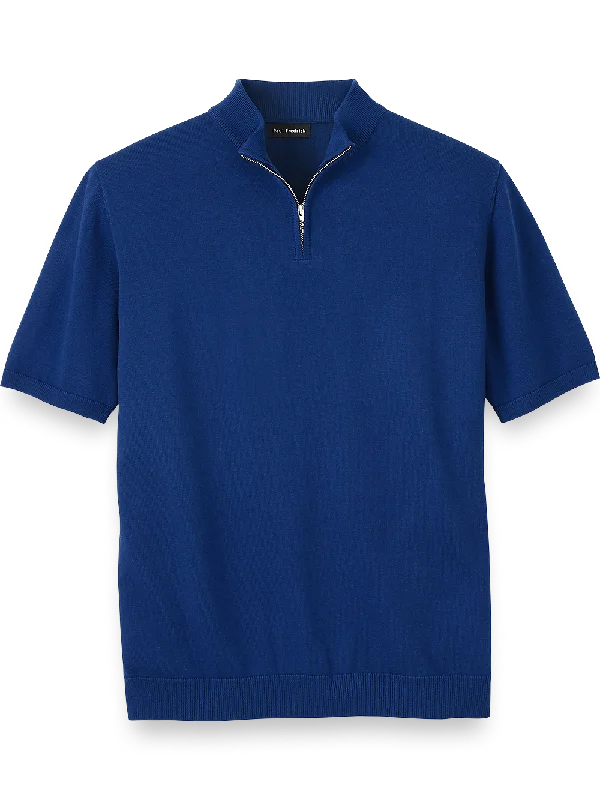Cotton Quarter Zip Mock Neck Sweater - Navy