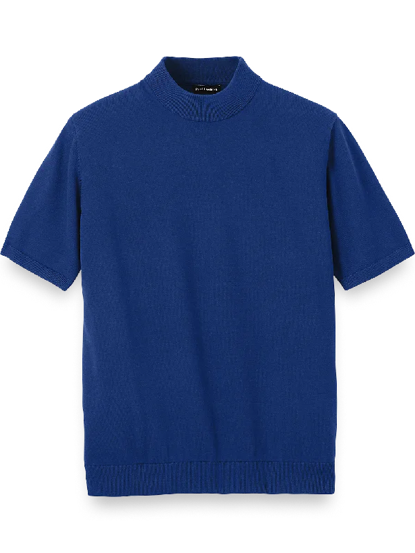 Cotton Mock Neck Sweater - Navy