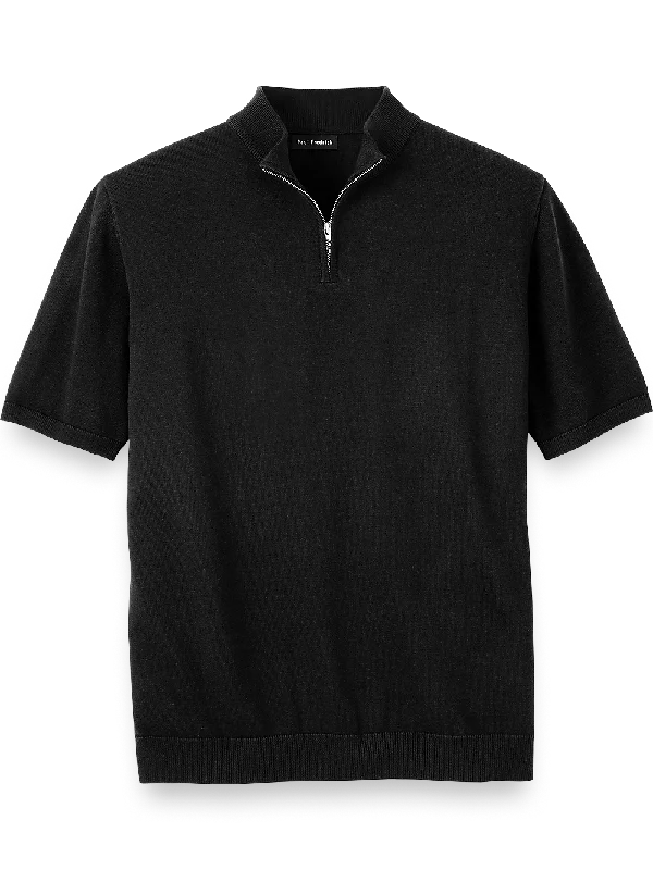 Cotton Quarter Zip Mock Neck Sweater - Black