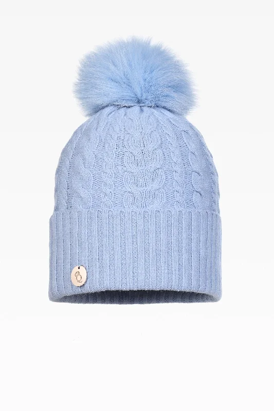 Eve Cable Pom Pom Hat - Real Fur