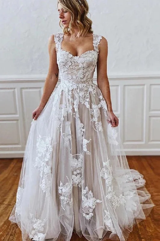 Roberta | A-Line Straps Sweetheart Wedding Dress with Lace Appliques Beautiful Bridal Gown