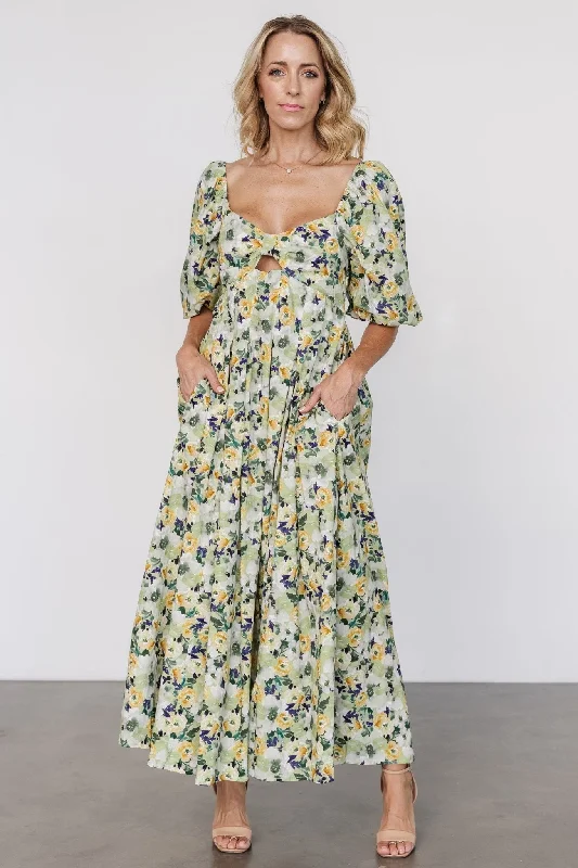Brielle Maxi Dress | Green Floral Smocked maxi dresses