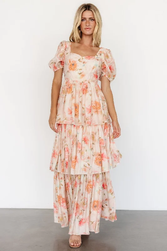 Cozette Tiered Maxi Dress | Blush Floral Flowy maxi dresses