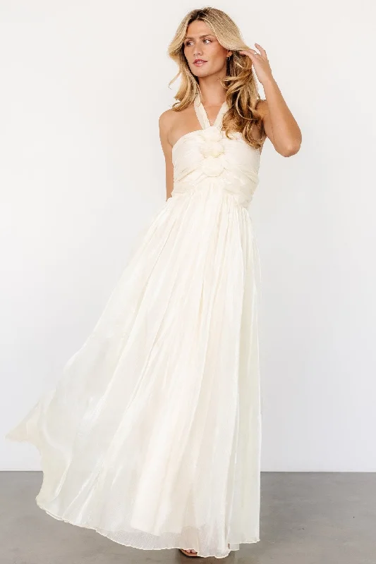 Frederica Halter Maxi Dress | Cream Shimmer Fashion Nova maxi dresses