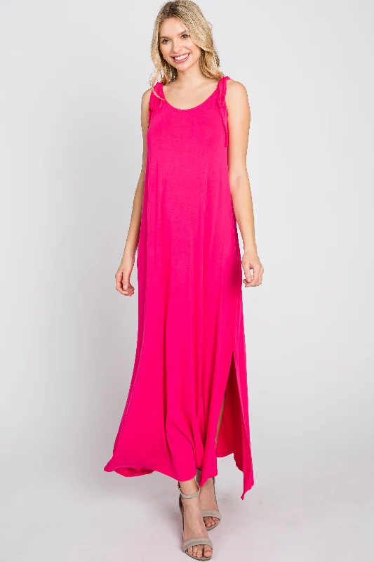 Fuchsia Tie Strap Side Slit Maxi Dress Zara maxi dresses