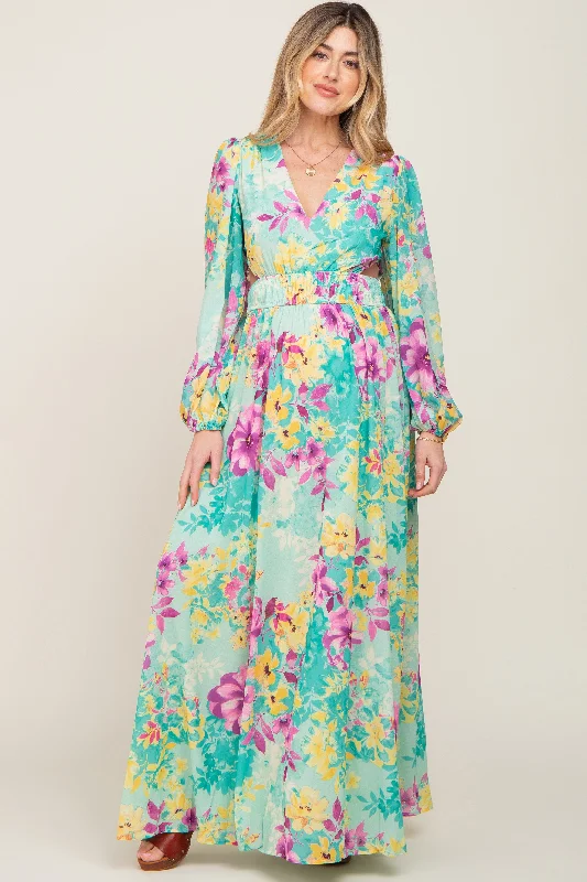Turquoise Floral Side Cutout Maternity Maxi Dress Forever 21 maxi dresses