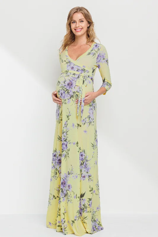 Yellow Floral Maternity/Nursing Maxi Dress Ruffled maxi dresses