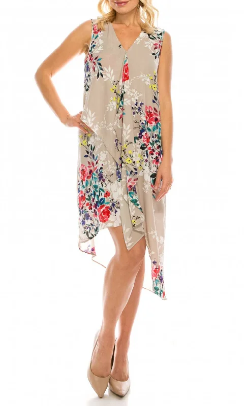 Adrianna Papell - AP1D102209SC Floral V-Neck High Low Chiffon Dress Minimalist floral dresses