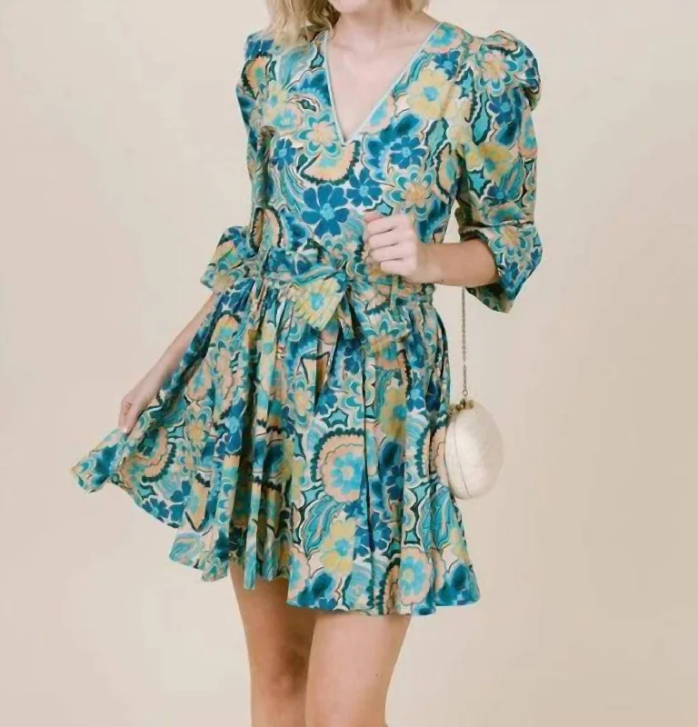 Emma Mini Dress In Sapphire Daisy Casual Mini Skirt