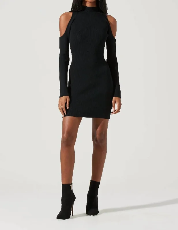 Kade Shoulder Cutout Mini Dress In Black Long-sleeve Mini Skirt
