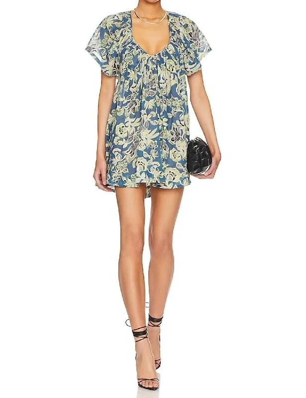 Kauai Getaway Printed Mini Dress In Ocean Combo Skater Mini Skirt