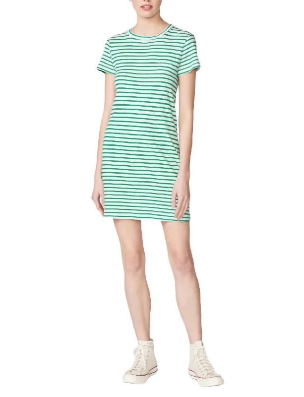 Linen Cotton Stripe Jersey Short Sleeve Dress In Jade Mini Skirt Look