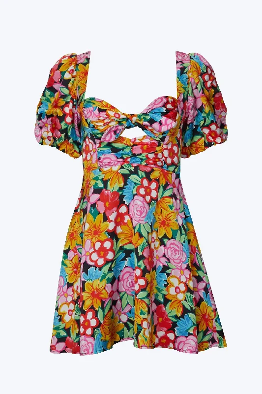 Mallory Floral-Print Cutout Satin Mini Dress In Red Comfortable Mini Skirt