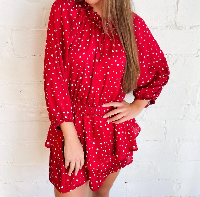 Sutton Mini Ruffle Detail Dress In Red Distressed Mini Skirt
